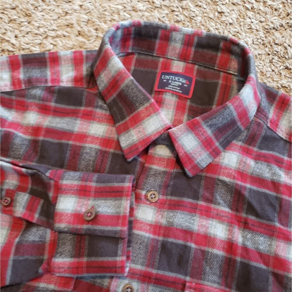 Untuckit flannel manning slim fit plaid button up red cotton XL